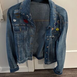 The Kooples Blue Embroidered Jean Jacket size small